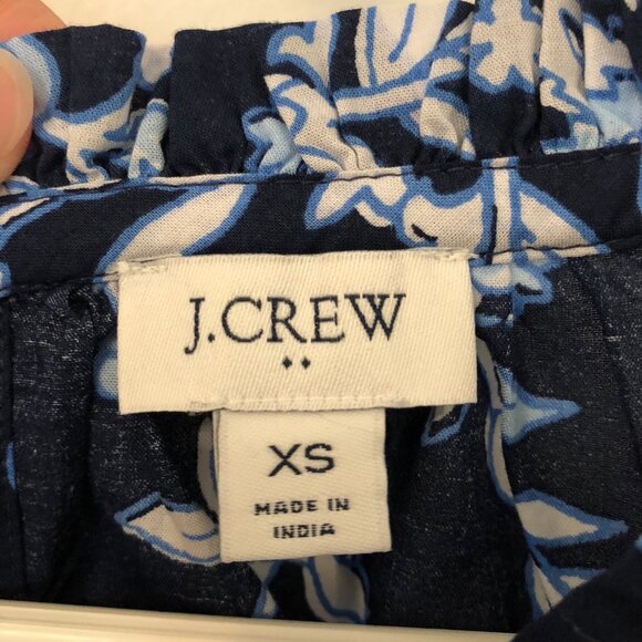 J. CREW Blue Floral Ruffle Top Long Sleeve Blouse XS 36" Cotton100 - Picture 6 of 9